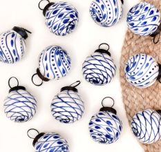12 Pieces Blue and White Ceramic Balls Christmas Ornaments